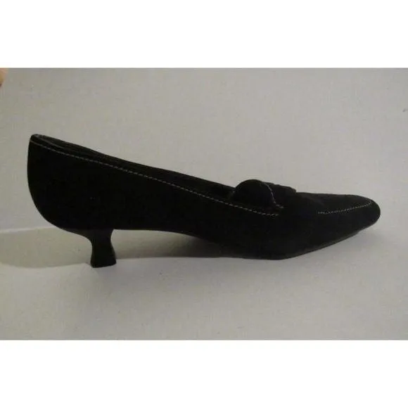 Stuart Weitzman MOD Black Suede Chrome Kitten Heel