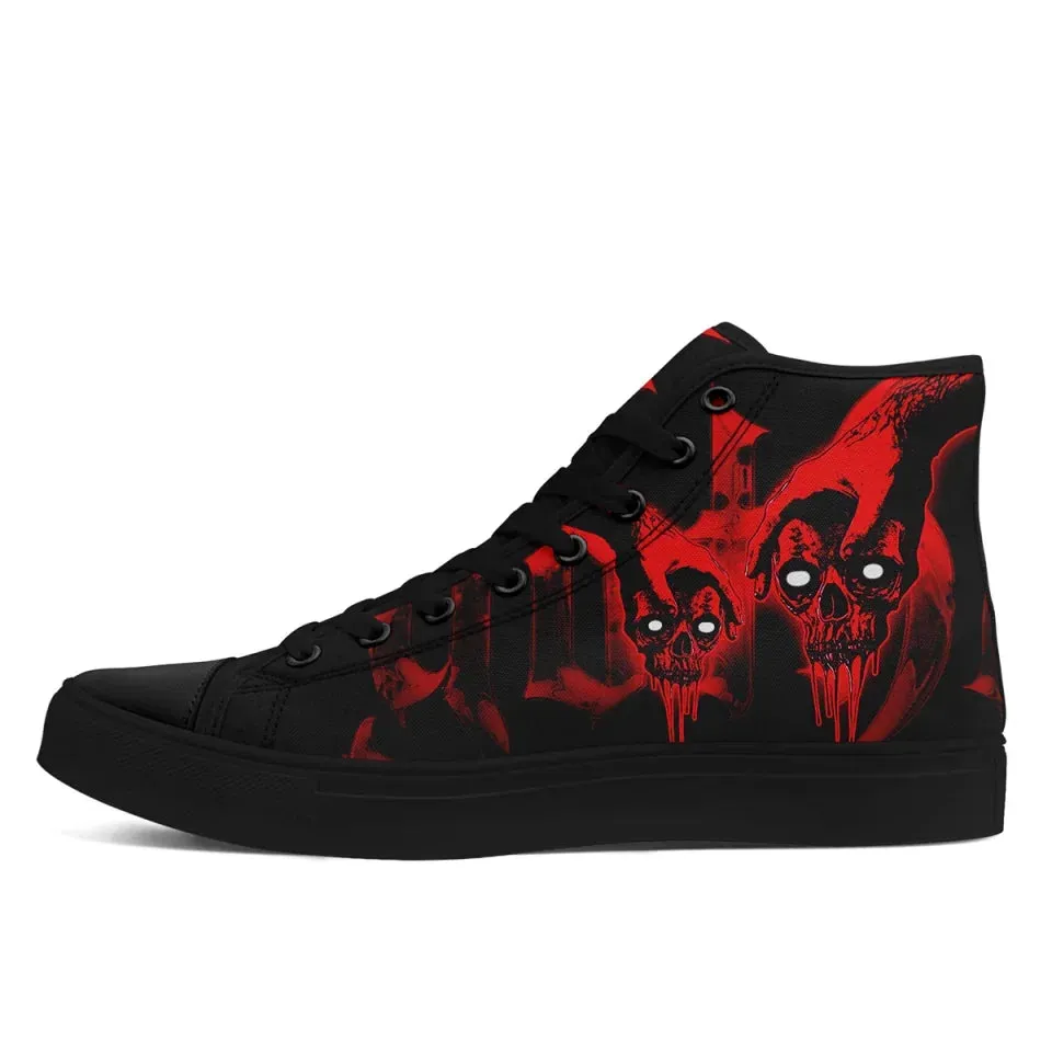 Unique Gift,Personalized Gothic Fashion Sneakers, Custom Canvas High Top shoes, Skull Shoes