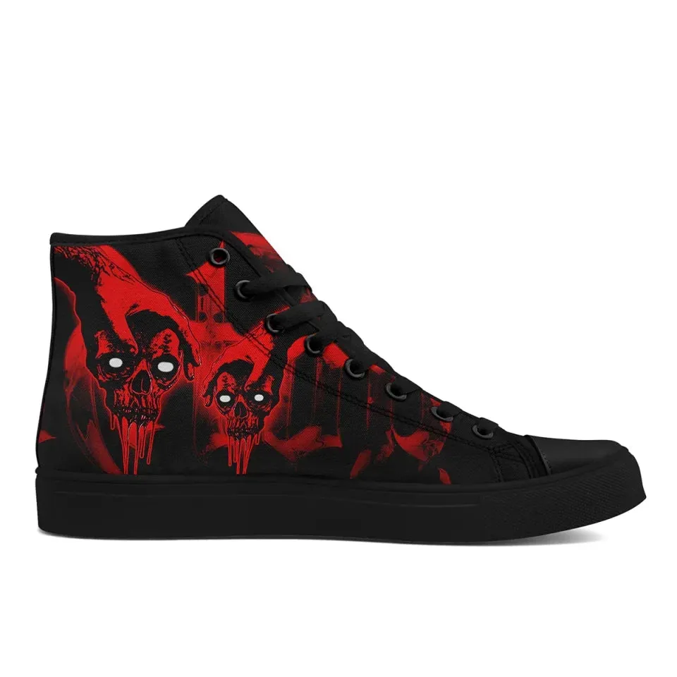 Unique Gift,Personalized Gothic Fashion Sneakers, Custom Canvas High Top shoes, Skull Shoes