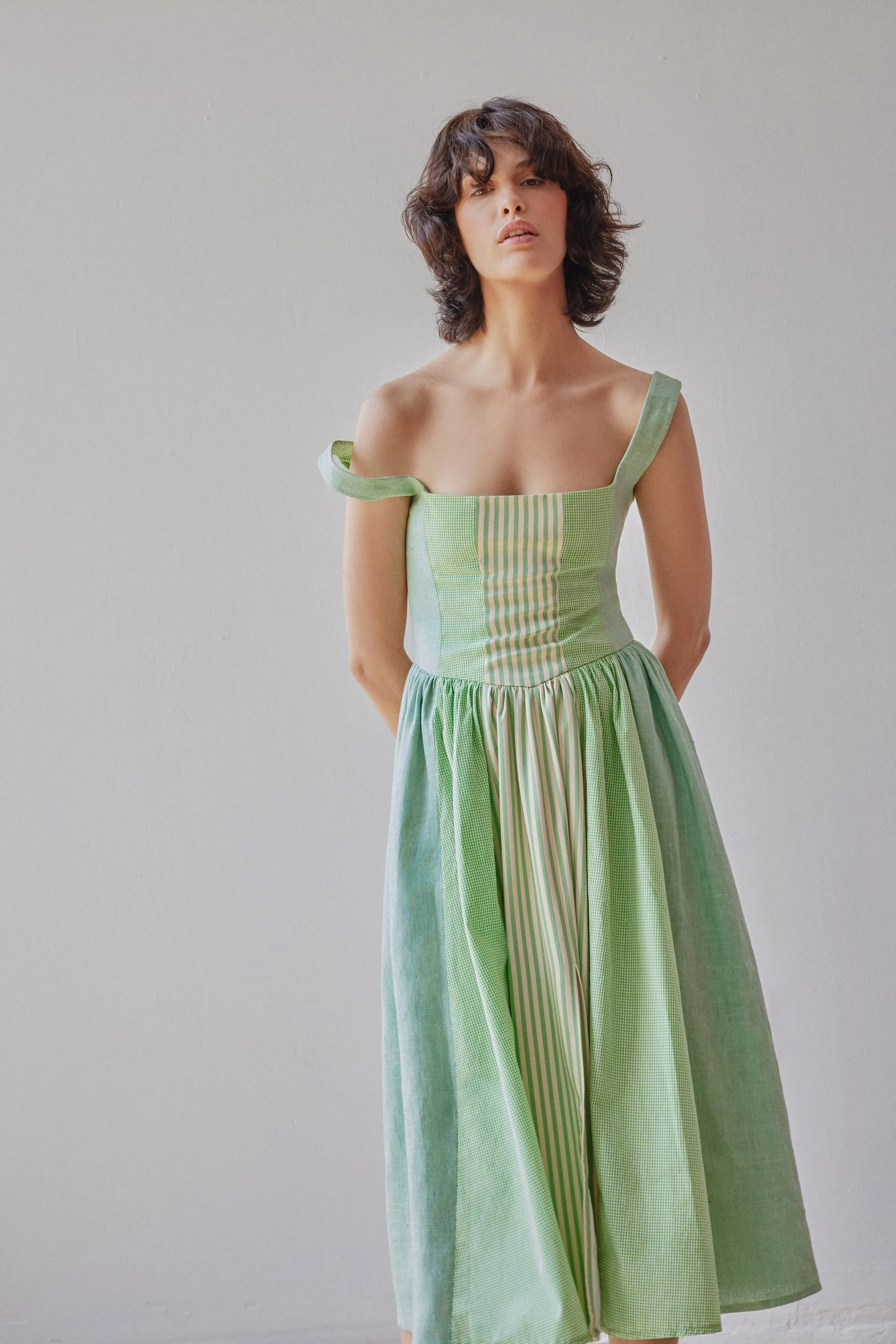 Violet Dress - Green Patchwork