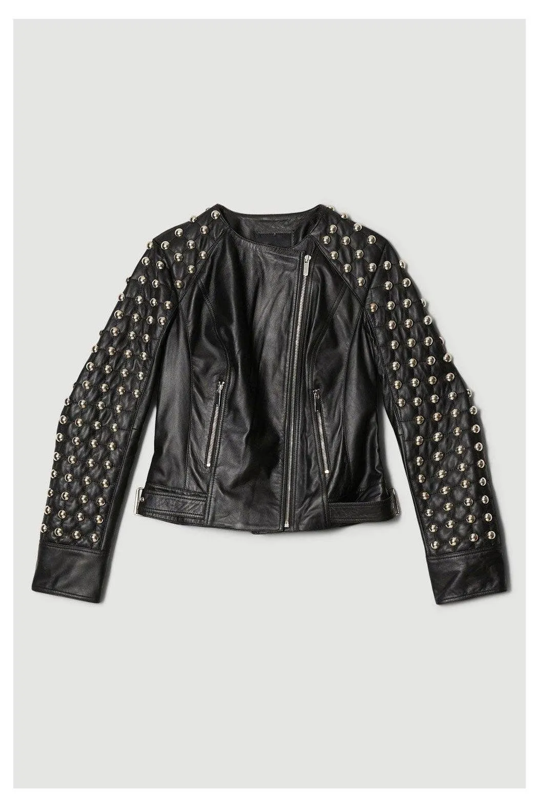 Women's Black Style Silver Spiked Studded Leather Jacket