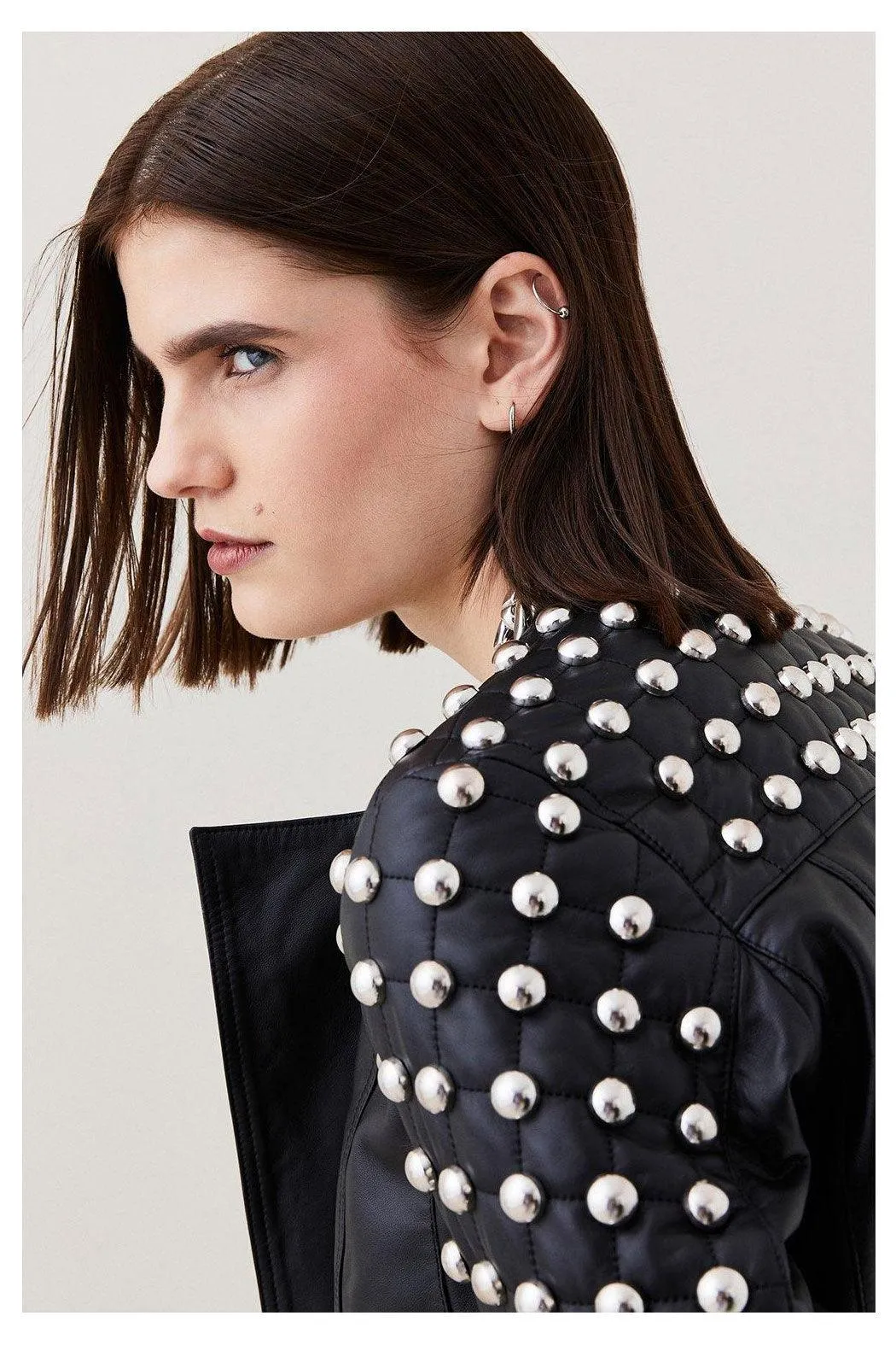 Women's Black Style Silver Spiked Studded Leather Jacket