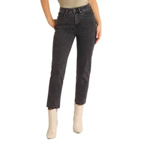 Women's Rock and Roll High Rise Black Studded Straight Cropped Jeans BW9HD05341